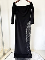 Off Shoulder Velvet Gown with Sequin Panel H6688
