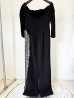 Off Shoulder Velvet Gown with Sequin Panel H6688