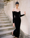 Off-Shoulder Velvet Midi Dress H6122