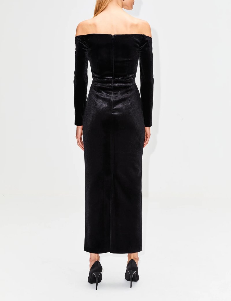 Off-Shoulder Velvet Midi Dress H6122