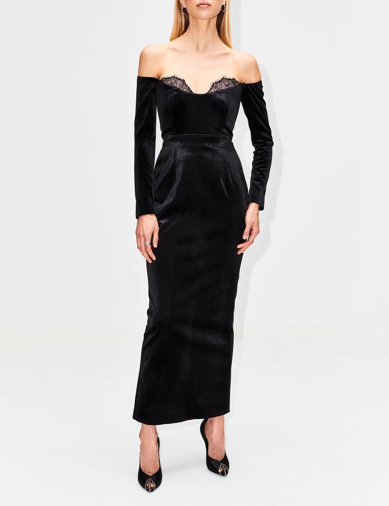 Off-Shoulder Velvet Midi Dress H6122