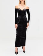 Off-Shoulder Velvet Midi Dress H6122
