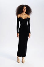 Off-Shoulder Velvet Midi Dress H6122