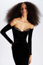 Off-Shoulder Velvet Midi Dress H6122