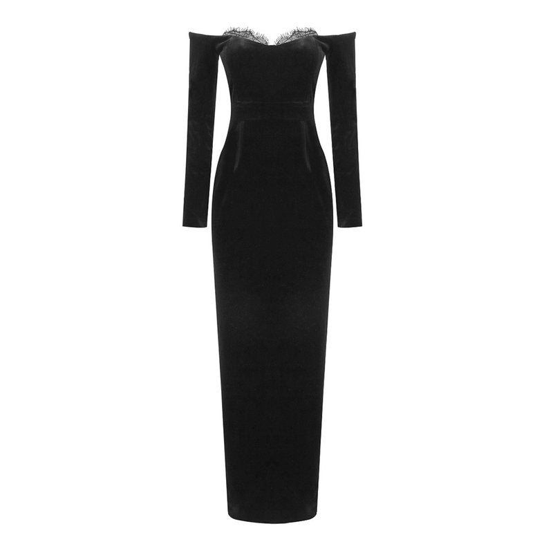 Off-Shoulder Velvet Midi Dress H6122