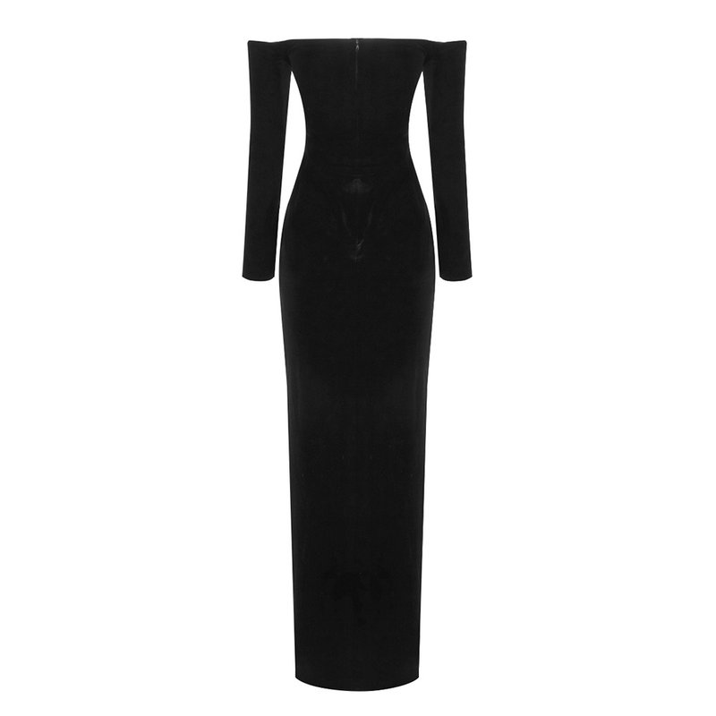 Off-Shoulder Velvet Midi Dress H6122