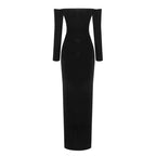 Off-Shoulder Velvet Midi Dress H6122