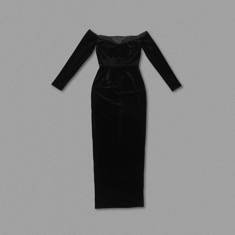 Off-Shoulder Velvet Midi Dress H6122
