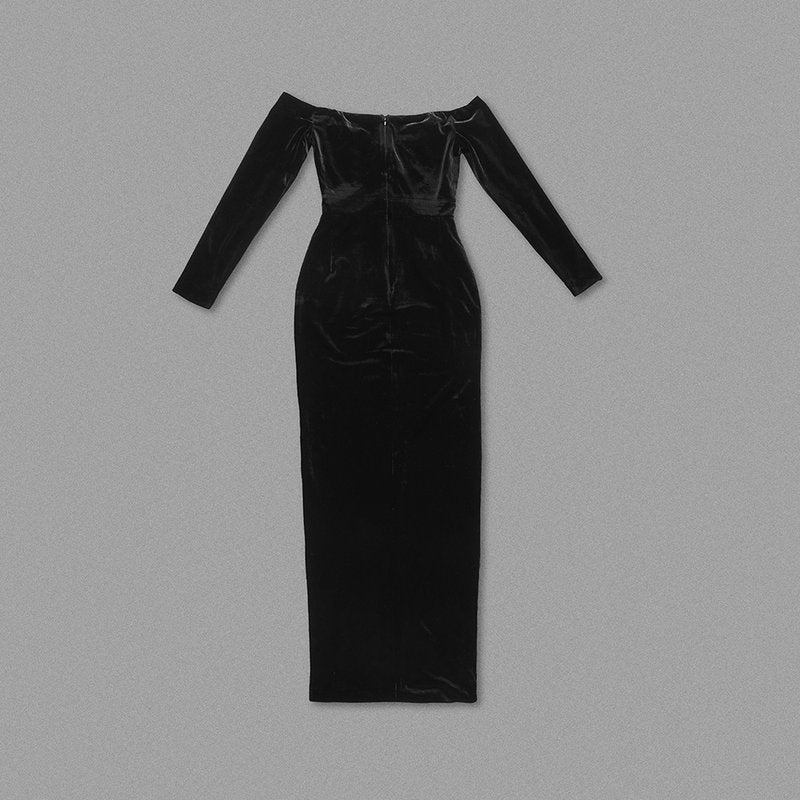 Off-Shoulder Velvet Midi Dress H6122
