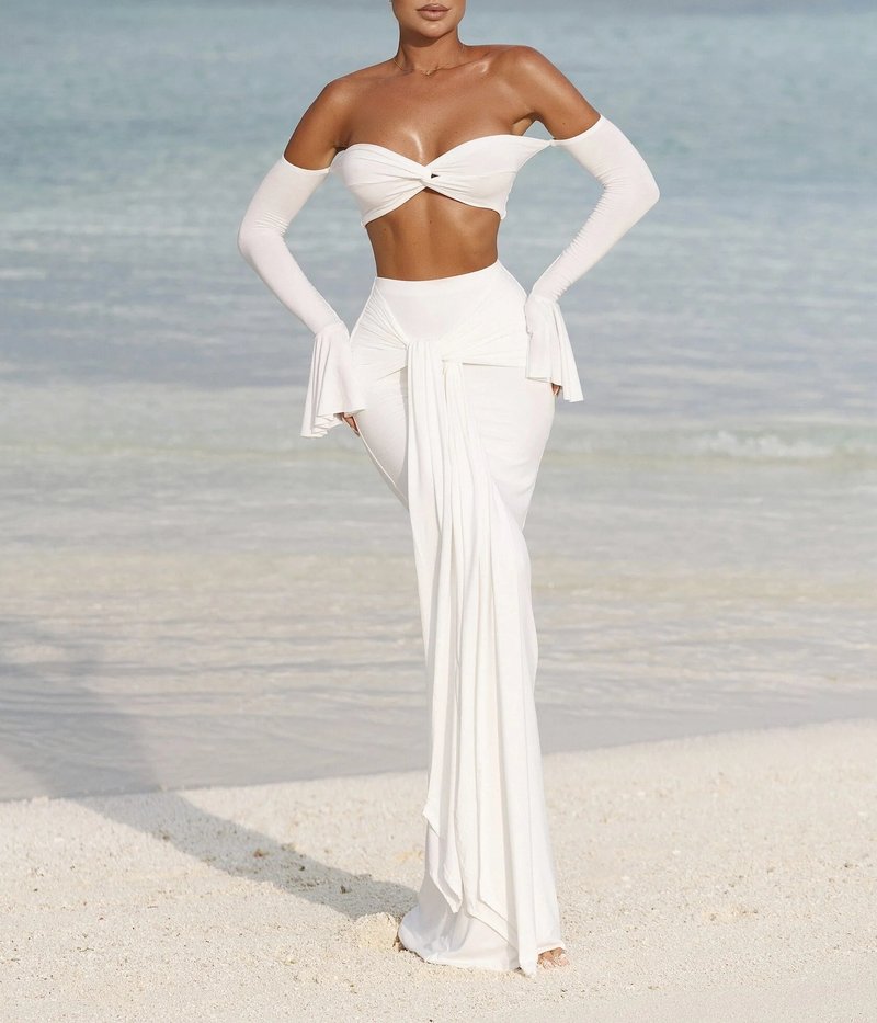 Off Shoulder White Maxi Dress H6899
