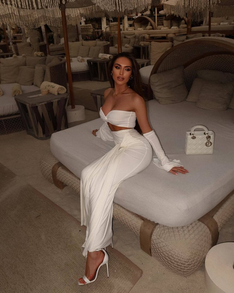Off Shoulder White Maxi Dress H6899