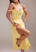 Off Shoulder Yellow Corset Midi Dress H6395