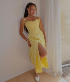 Off Shoulder Yellow Corset Midi Dress H6395