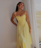 Off Shoulder Yellow Corset Midi Dress H6395