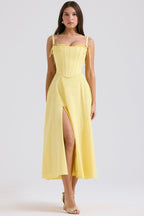 Off Shoulder Yellow Corset Midi Dress H6395
