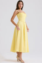 Off Shoulder Yellow Corset Midi Dress H6395