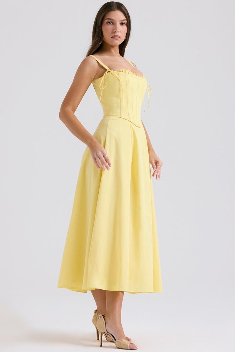 Off Shoulder Yellow Corset Midi Dress H6395