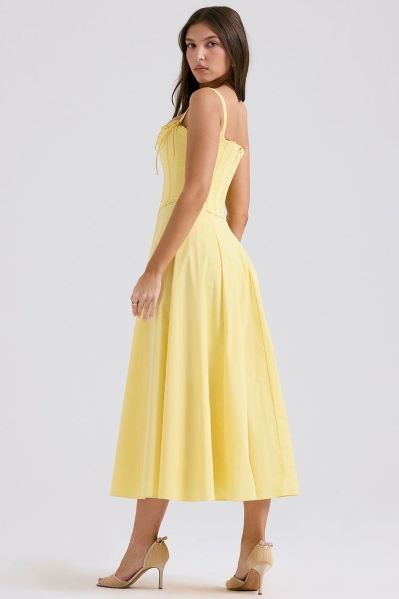 Off Shoulder Yellow Corset Midi Dress H6395