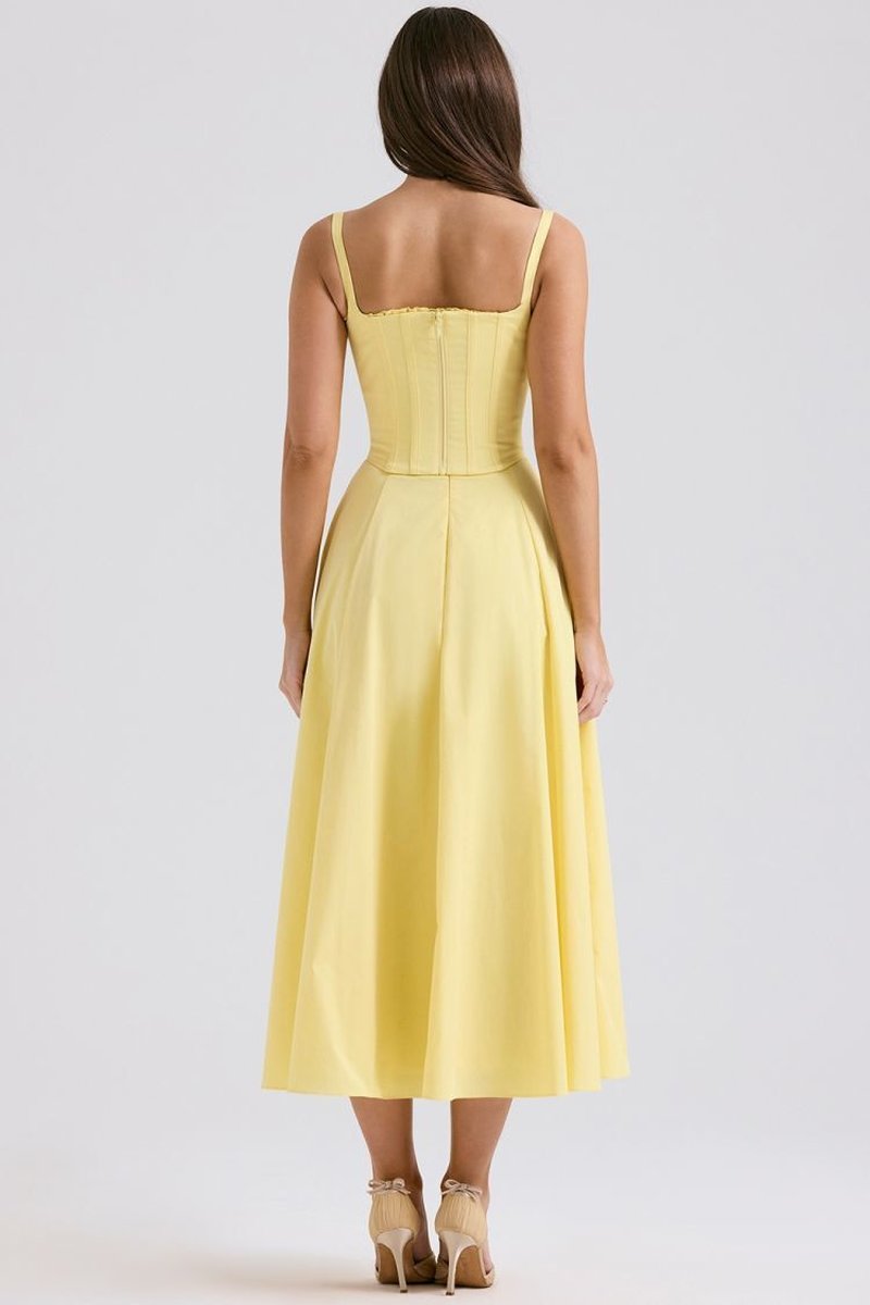 Off Shoulder Yellow Corset Midi Dress H6395