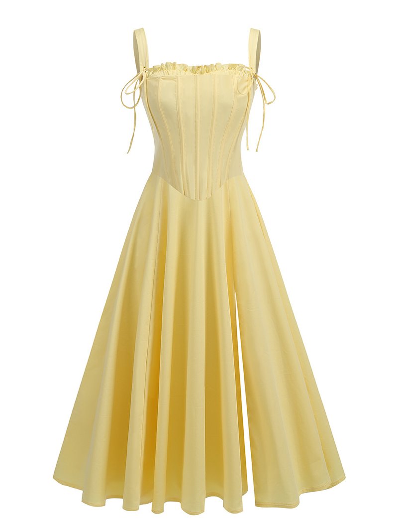 Off Shoulder Yellow Corset Midi Dress H6395