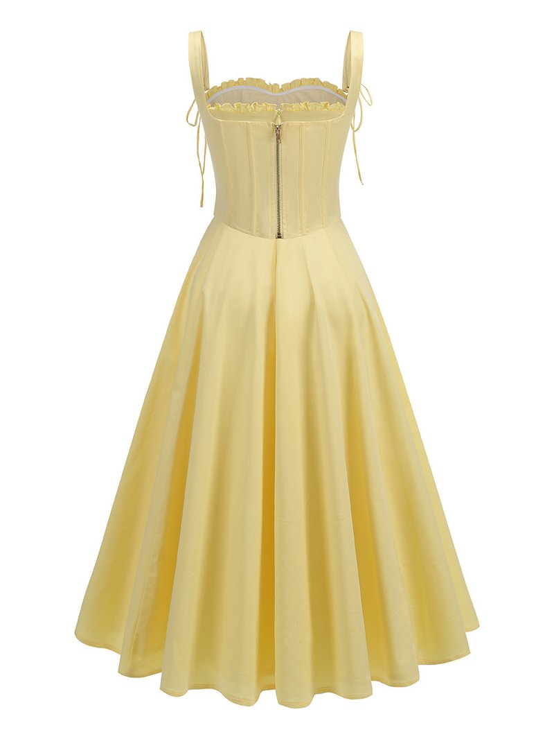 Off Shoulder Yellow Corset Midi Dress H6395