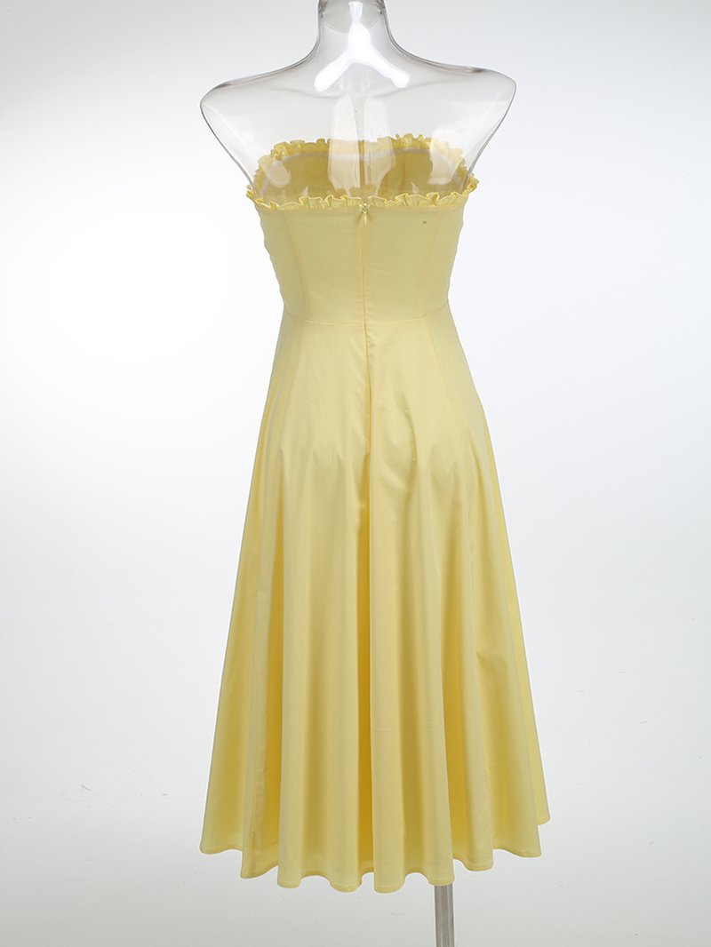 Off Shoulder Yellow Corset Midi Dress H6395