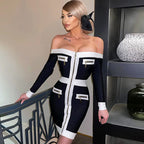 Off-Shoulder Zip Front Mini Dress H6477