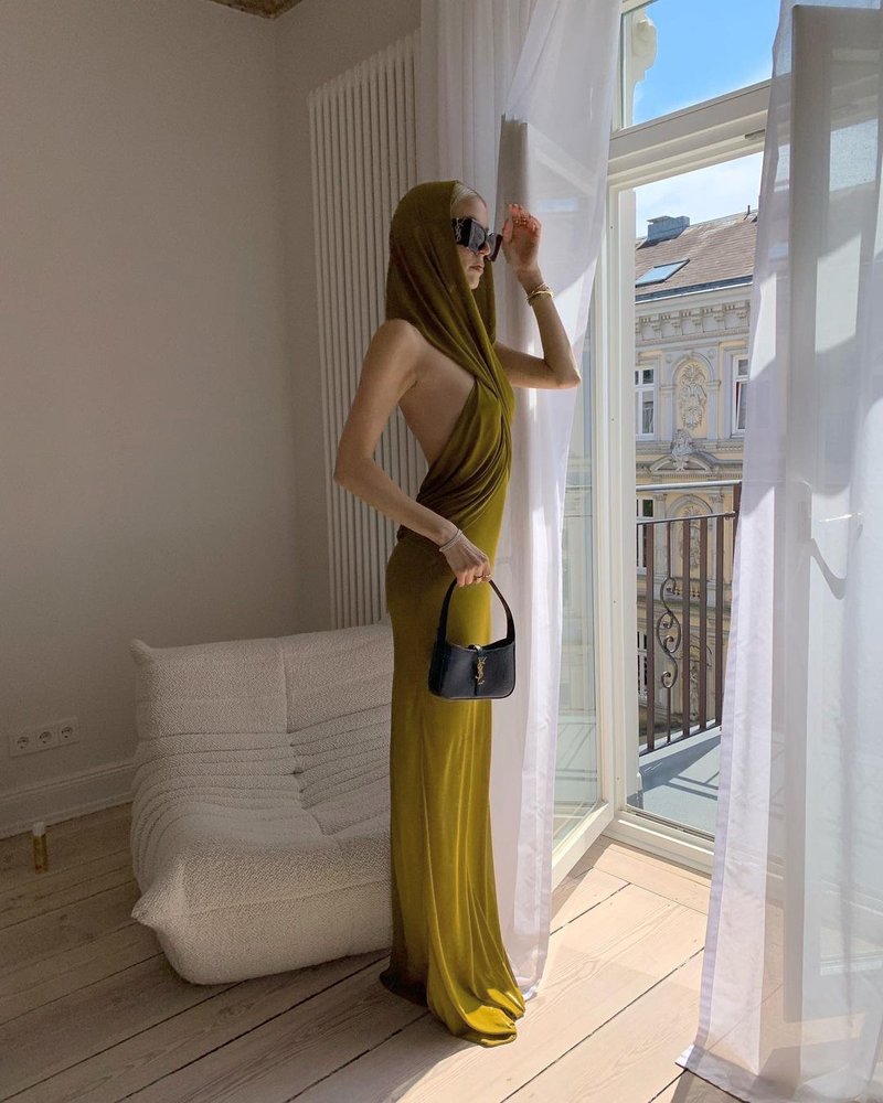 Olive Draped One-Shoulder Maxi Dress H6008