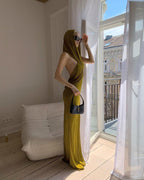 Olive Draped One-Shoulder Maxi Dress H6008