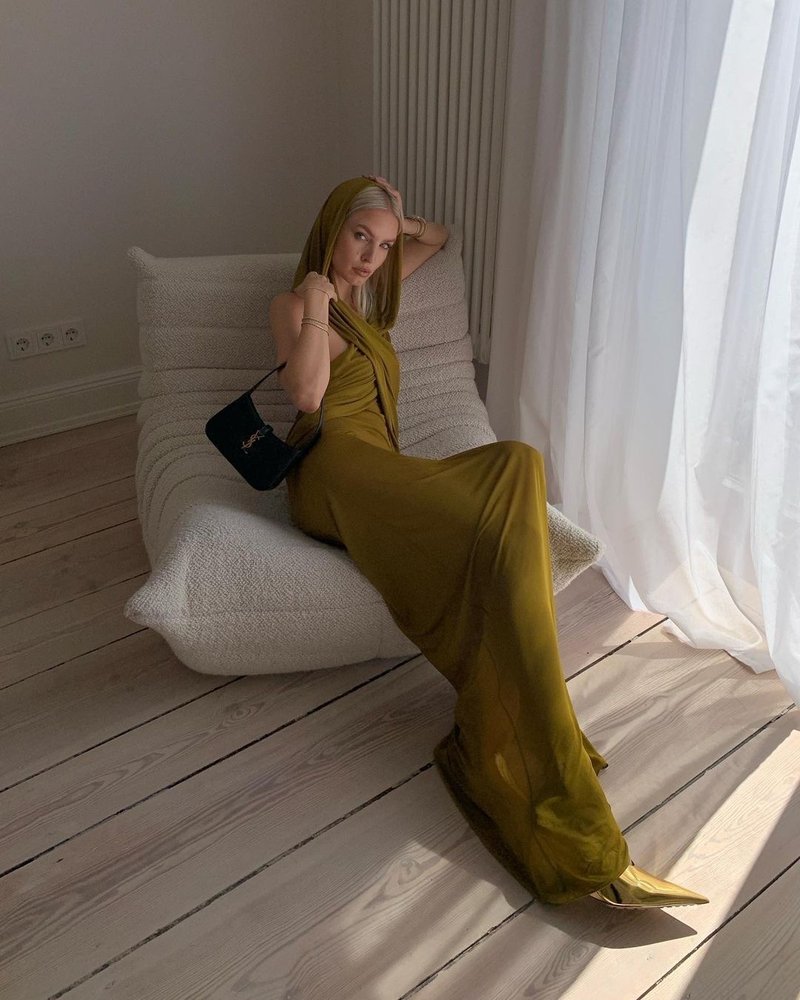 Olive Draped One-Shoulder Maxi Dress H6008