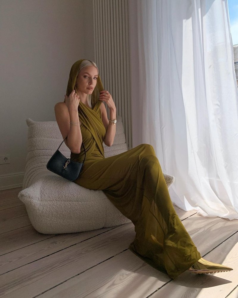 Olive Draped One-Shoulder Maxi Dress H6008