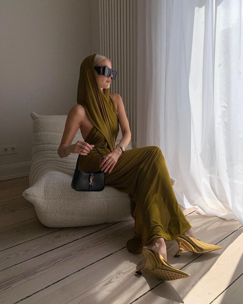 Olive Draped One-Shoulder Maxi Dress H6008