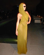 Olive Draped One-Shoulder Maxi Dress H6008
