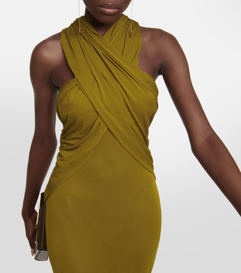 Olive Draped One-Shoulder Maxi Dress H6008
