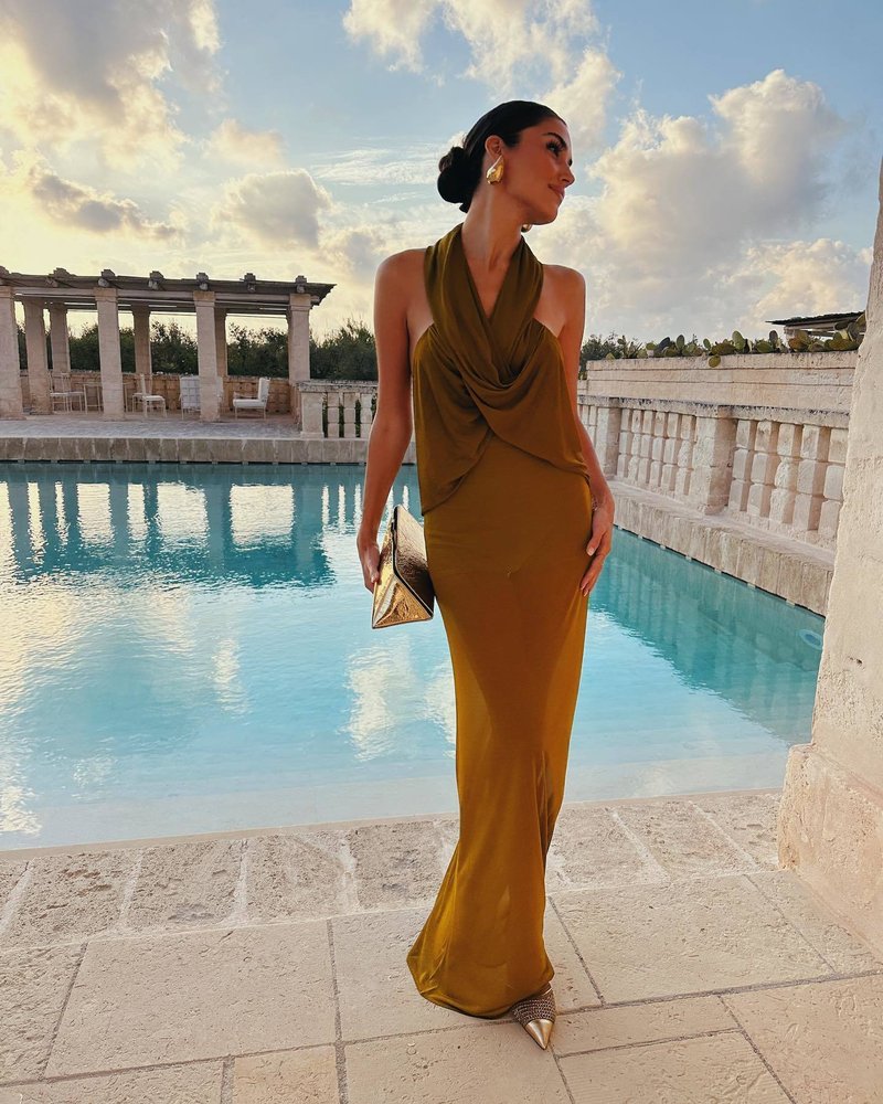 Olive Draped One-Shoulder Maxi Dress H6008