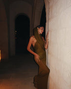 Olive Draped One-Shoulder Maxi Dress H6008