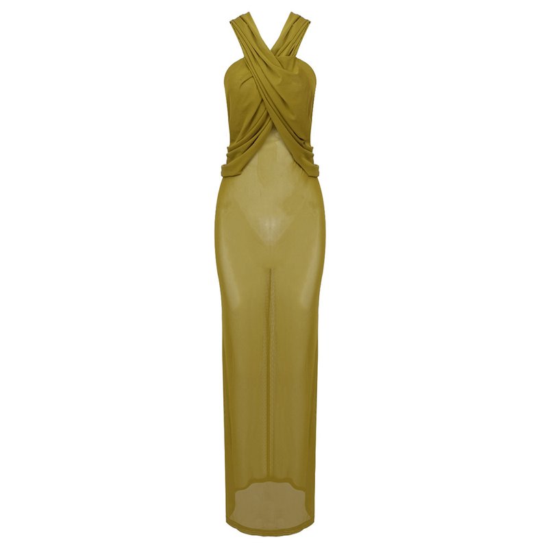 Olive Draped One-Shoulder Maxi Dress H6008
