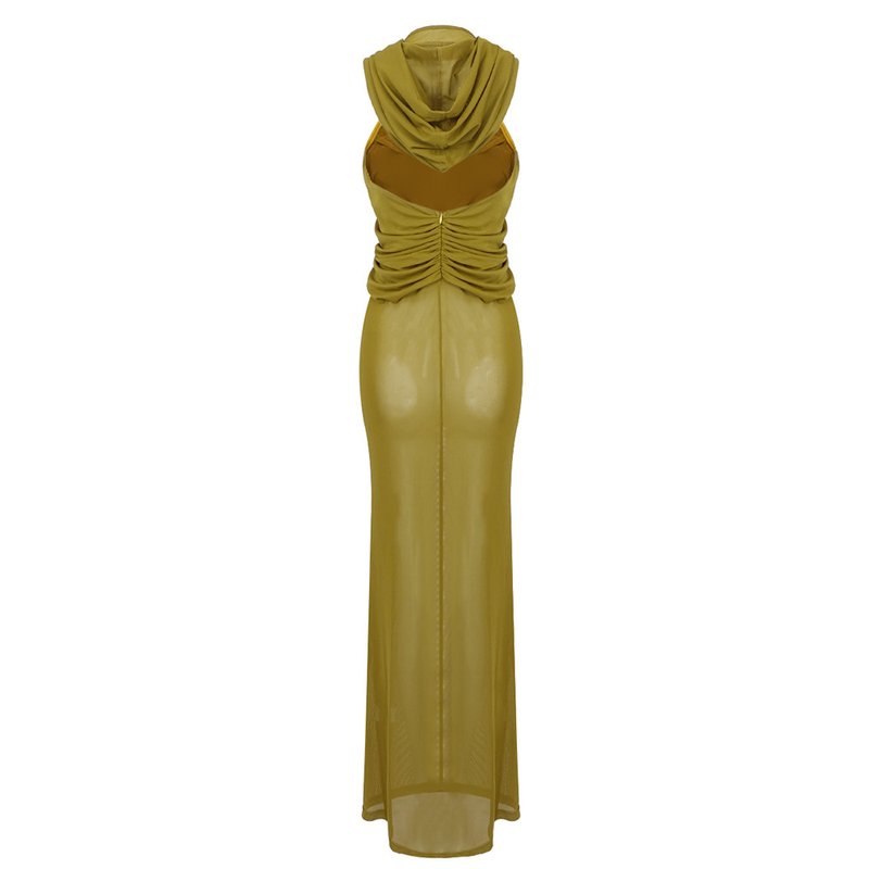 Olive Draped One-Shoulder Maxi Dress H6008