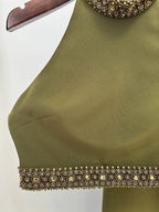Olive Green Halter Gown with Sequin Accents H6605