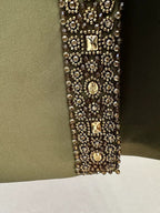 Olive Green Halter Gown with Sequin Accents H6605