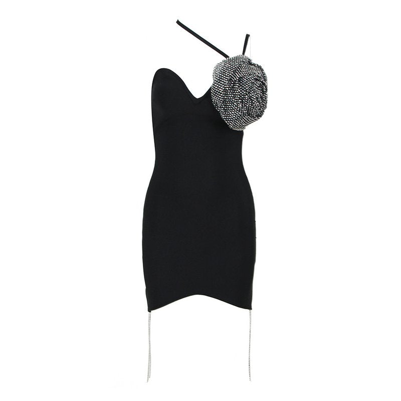 One Shoulder Beaded Asymmetric Dress H6138