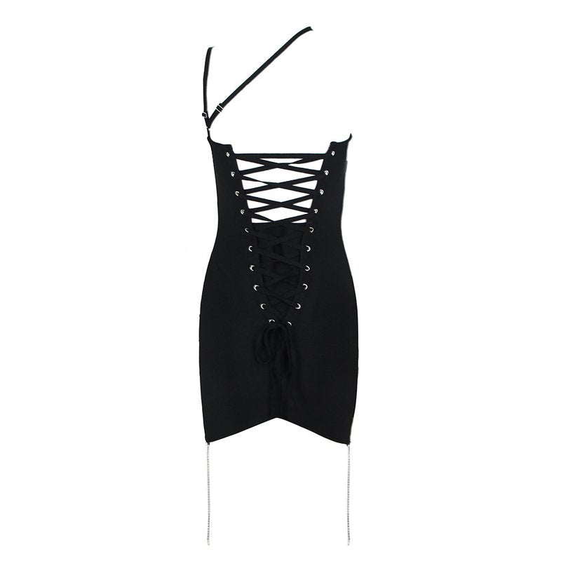 One Shoulder Beaded Asymmetric Dress H6138