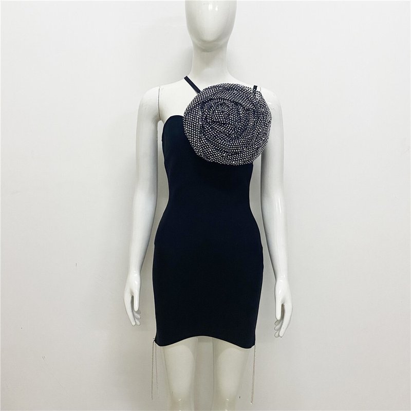 One Shoulder Beaded Asymmetric Dress H6138