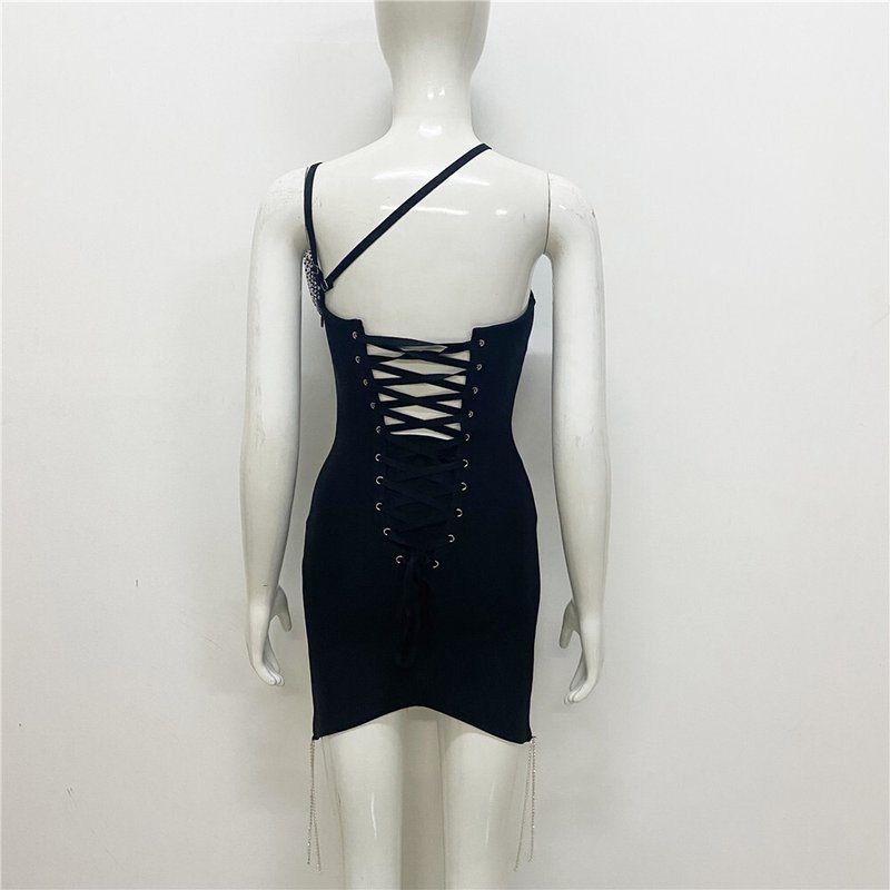 One Shoulder Beaded Asymmetric Dress H6138