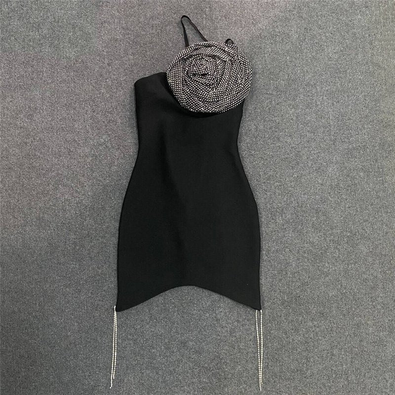 One Shoulder Beaded Asymmetric Dress H6138