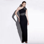 One Shoulder Beaded Black Gown H6752