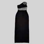 One Shoulder Beaded Black Gown H6752