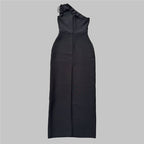 One Shoulder Beaded Black Gown H6752