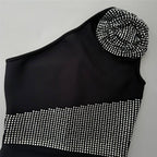 One Shoulder Beaded Black Gown H6752