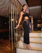 One Shoulder Beaded Cutout Maxi Dress H6543
